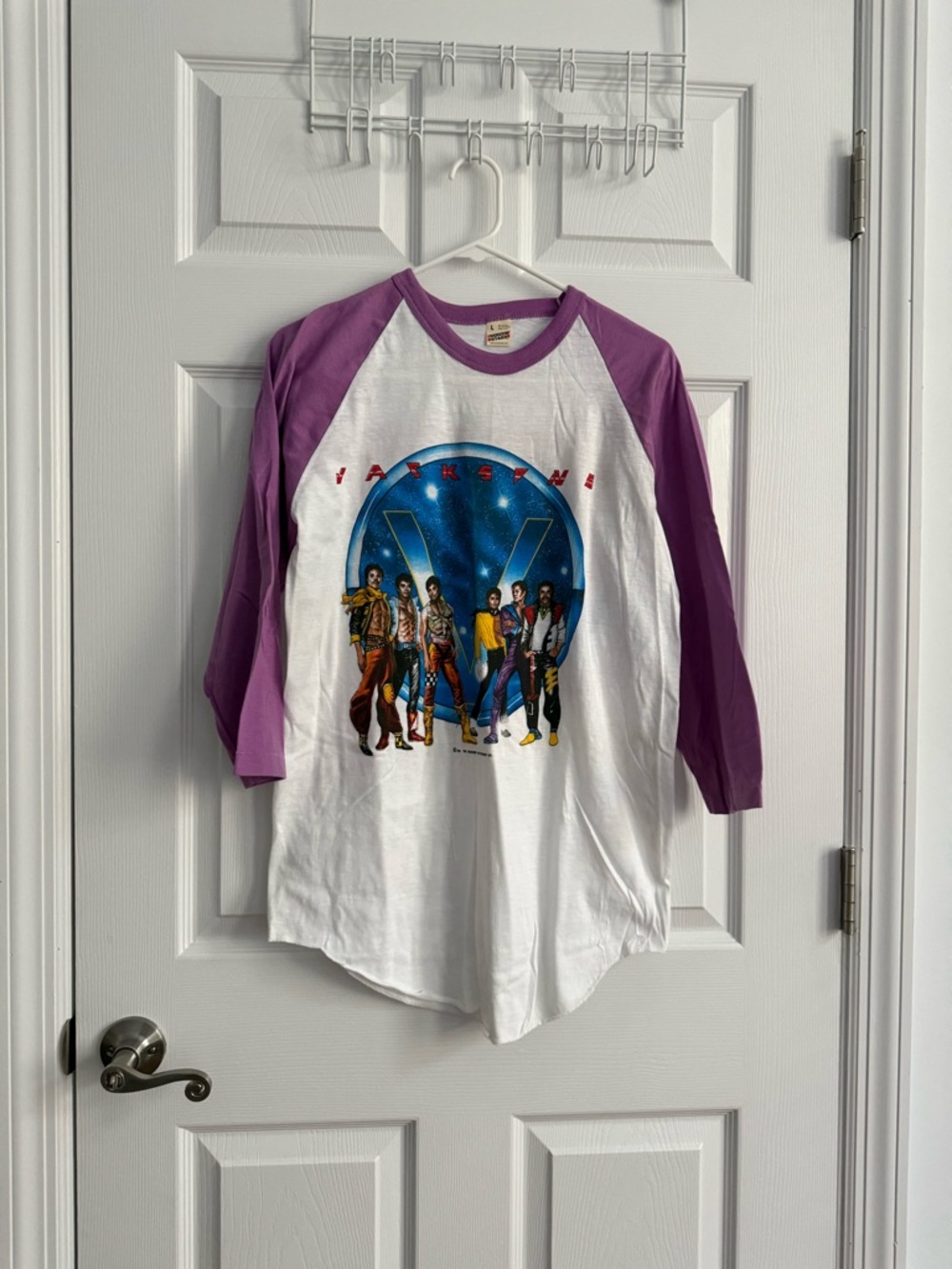 The Jacksons Victory Tour Vintage 80s 1984 Shirt Purple and White Raglan T-Shirt - Picture 2 of 7